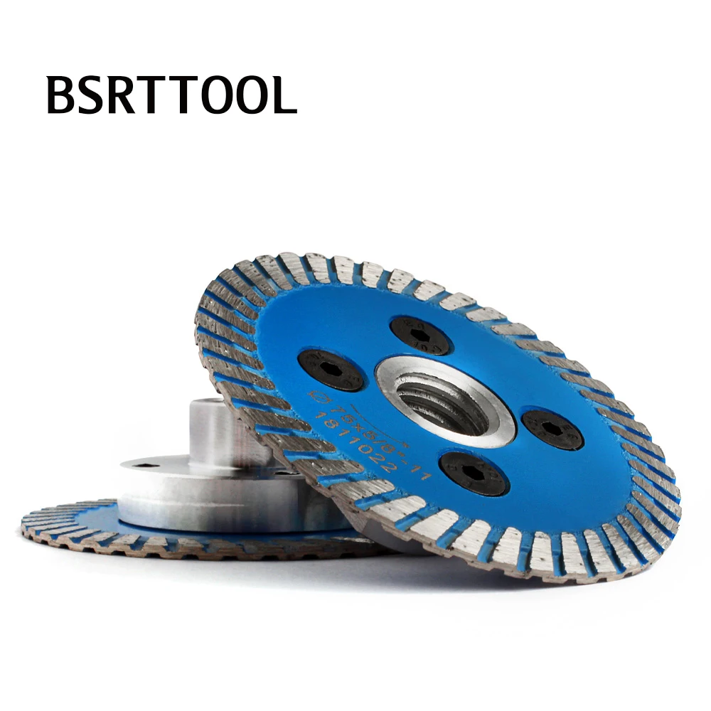 BSRTTOOL 75mm Hot Pressed Mesh Turbo Carving Cutting Disc Diamond Saw Blade With Removable Flange M14 5/8-11 For Stone Granite