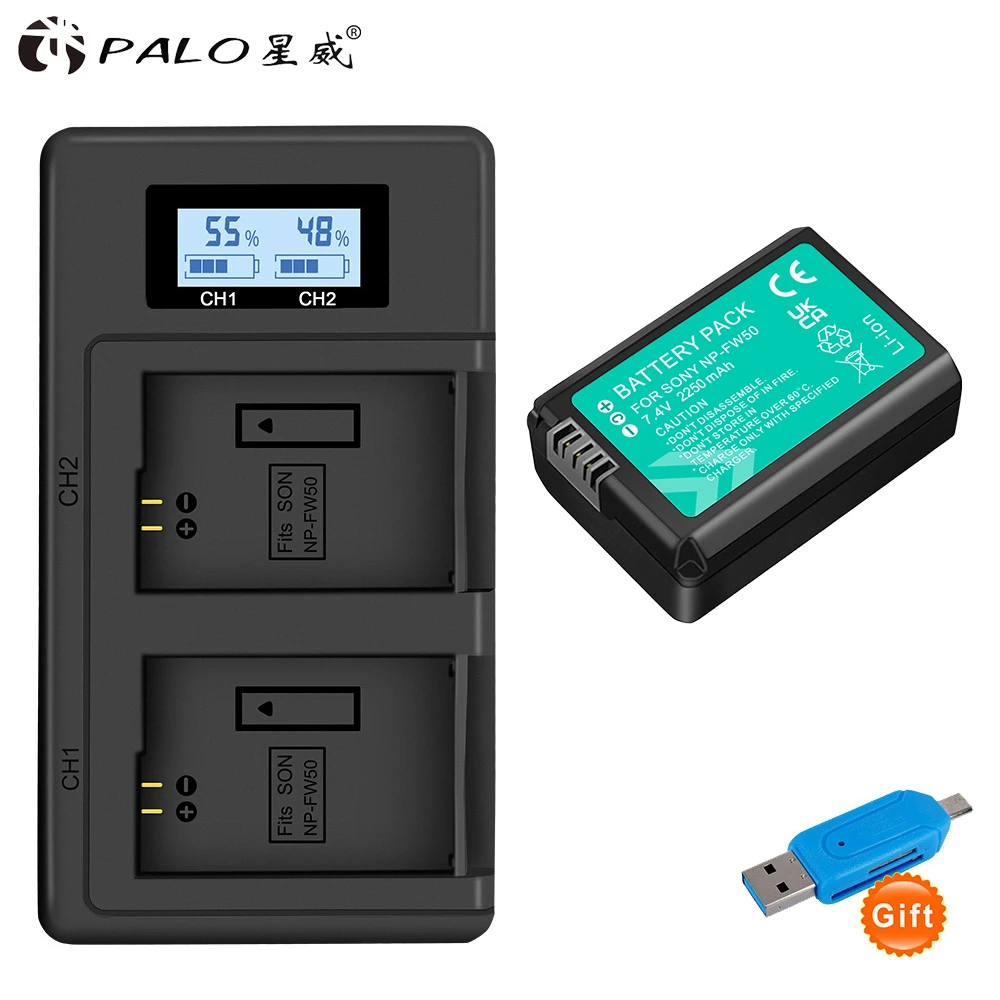 

PALO NP-FW50 NP FW50 Batteries with LCD Smart Charger For Sony Alpha a6500 a6300 a6000 a5000 a3000 a7R NEX-3 Camera