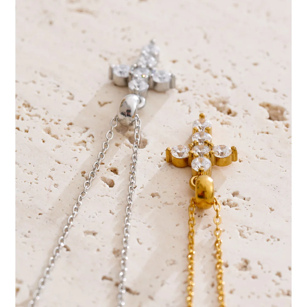 Yhpup High Quality Shiny CNC Cubic Zirconia Cross Pendant Necklace Gift Gold & Platinum Plated Delicate Fashion Collar Jewelry