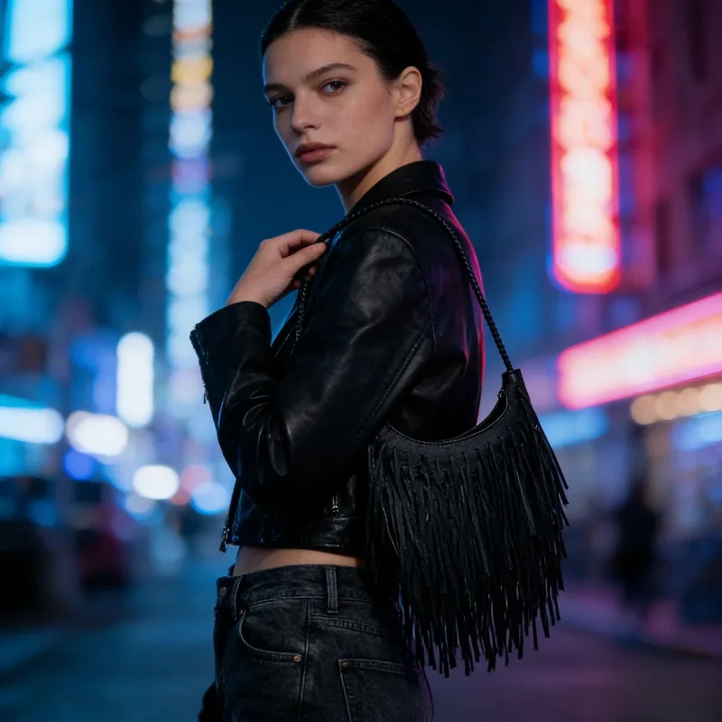 

1 шт., европейско-американская модная сумка с кисточками - женская мягкая кожаная сумка через плечо ручной работы