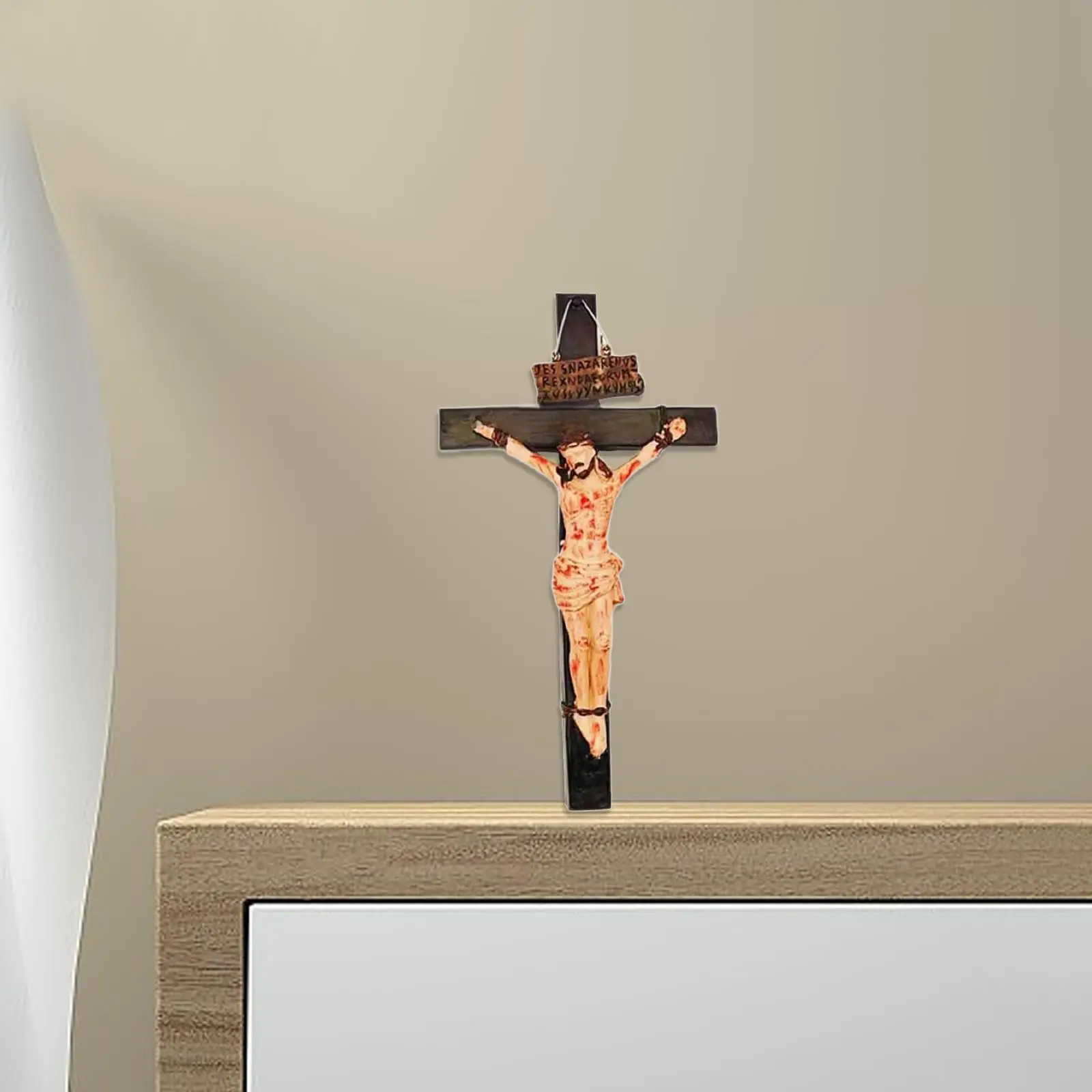 Jesus Crucifix Crosses Figurine Desktop Plaque Statue Decorative Resin Jesus Cross Statue for Garden Outdoor Hotel Bedroom Yard