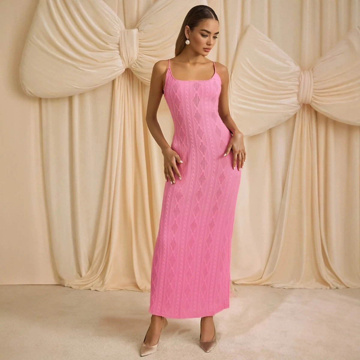 فساتين صيفية يومية أساسية للتهوية مجوفة بدون أكمام ورقبة مربعة فساتين كاجوال طويلة للنساء #4