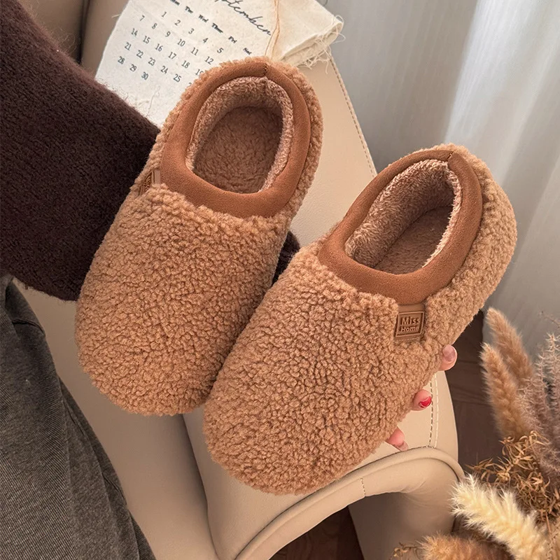 Plus Size 46 47 Man Women Home Slippers 2025 Autumn Winter Unisex Plush Slippers Warm Anti Slip Indoor Household Cotton Shoes