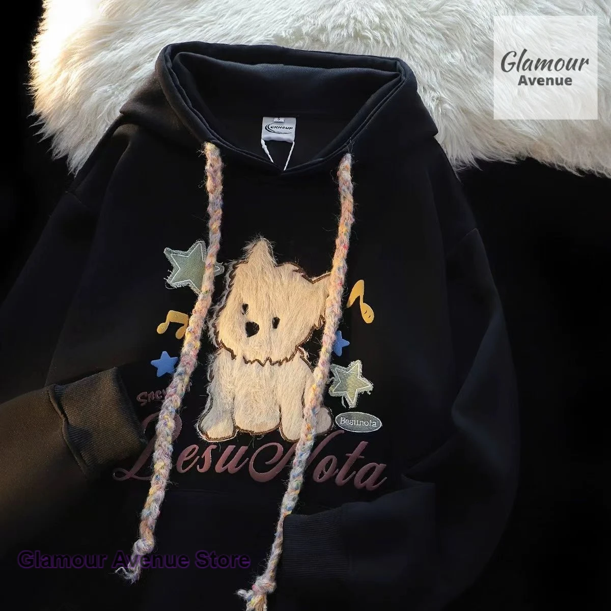 American style fashion rainbow puppy hooded sweater women's autumn and winter new cute loose casual Joker coat. women clothing
