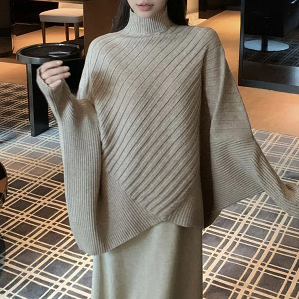 2025 autumn and winter new lazy bat sleeve cape pullover sweater loose temperament thin knitted sweater