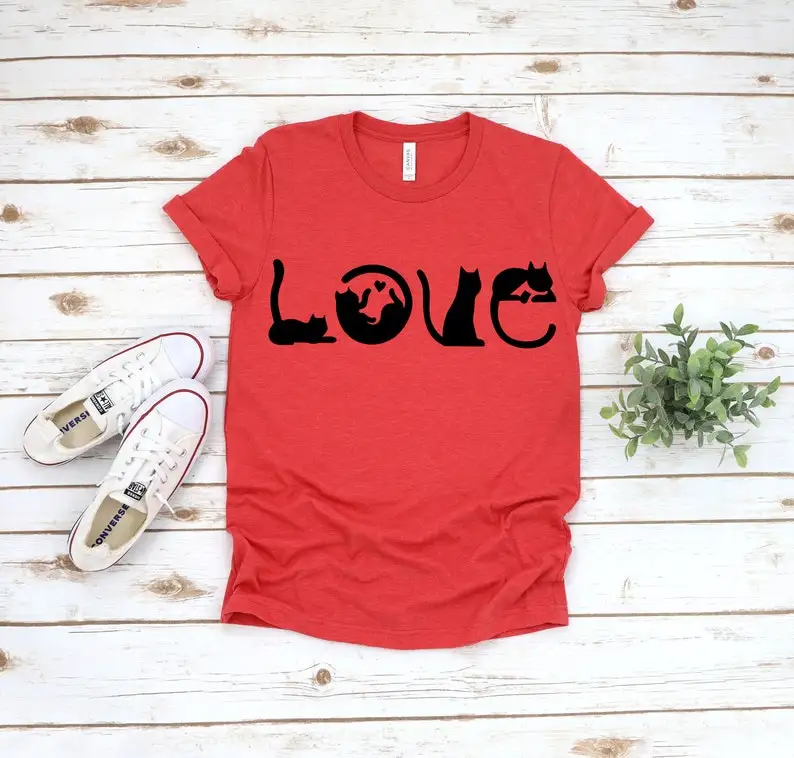 Love Cat Shirt Lover Mother's Day Gift For Mom Mom Animal  Short Sleeve Top Tees O Neck T-Shirt 100% Cotton Streetwear Fashion