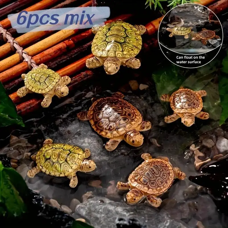 6 mini-statues de tortues pour la décoration d'aquariums, de paysages miniatures, de bonsaïs et de jardins extérieurs, décoration de bassins