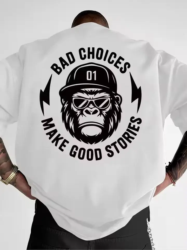 Hip-hop Style Monkey Pattern T-shirt - Slimming and Stylish Must-have Fashion Piece with Versatile Wide-fitting Men's Top Design