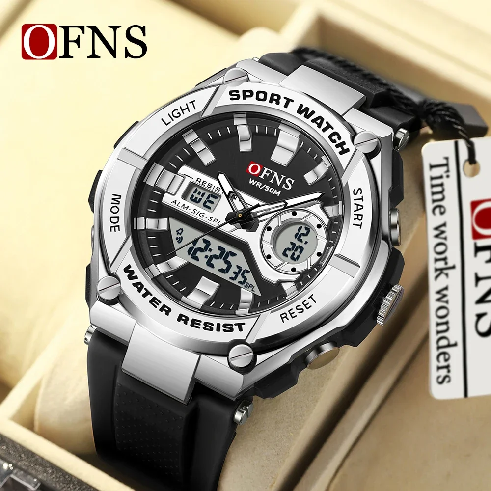 OFNS-Montre à quartz étanche pour homme, style décontracté, sport, militaire, numérique, LED, nouvelle collection 3123