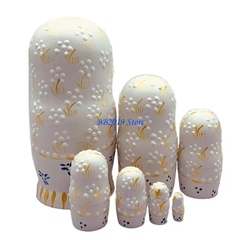 Q0KB Matryoshka Búp bê làm tổ của Nga gồm 7 bức tượng gỗ thủ công Decors Craft Craft để trưng bày búp bê