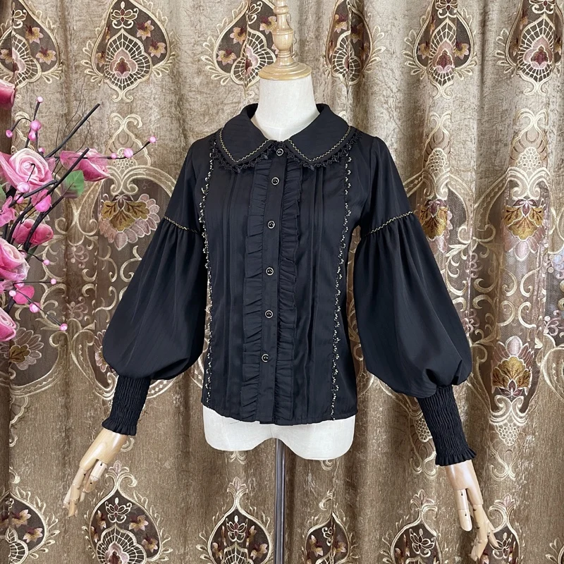 Vintage Gothic Gigot Sleeve Lolita Blouses Women Victorian Elegant Peter Pan Collar Shirts Spring Autumn Casual Top Blusas Mujer