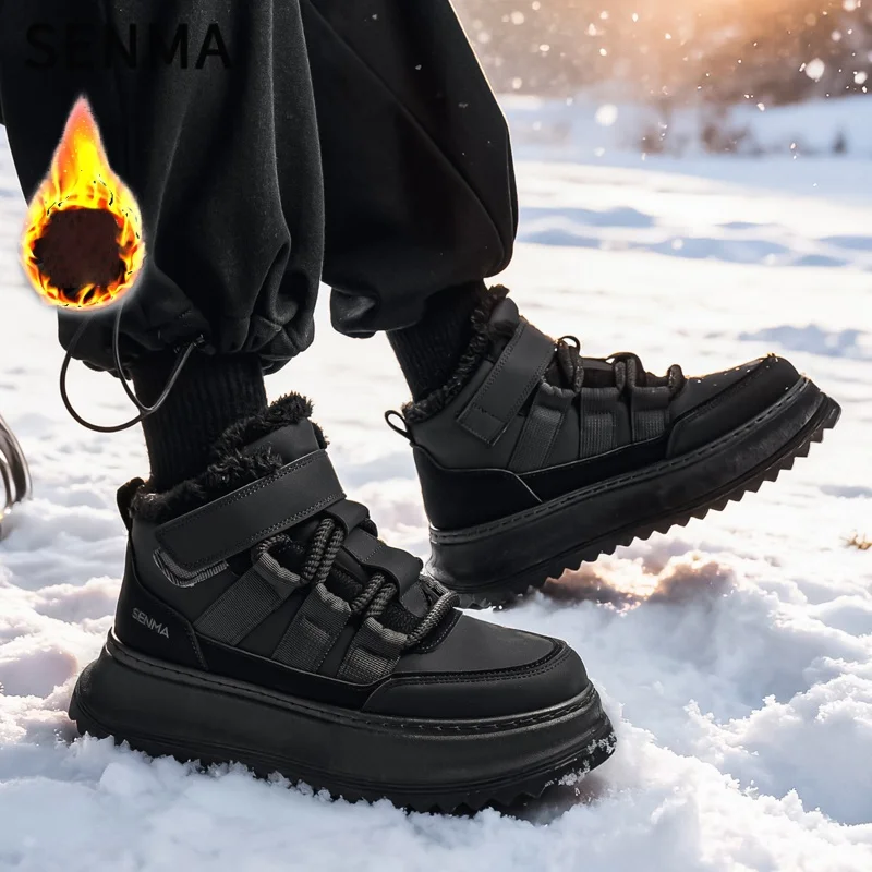 SENMA メンズ ハイカットシューズ 2025年新作 冬用 暖かい スポーツシューズ 厚底 滑り止め カジュアル ボードシューズ 耐摩耗性 ソフトレザー