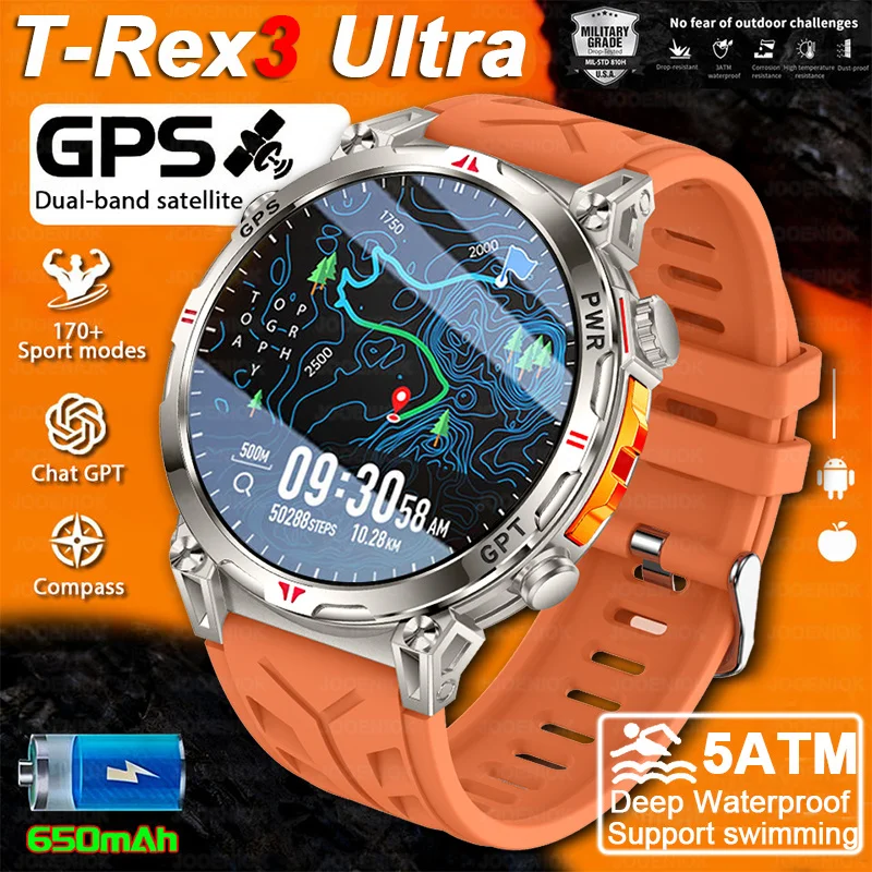 

2026 New Outdoors Military GPS Trajectory 170+Sports Zinc alloy SmartWatch For Men Compass Altimeter 10ATM call Fitness Bracelet