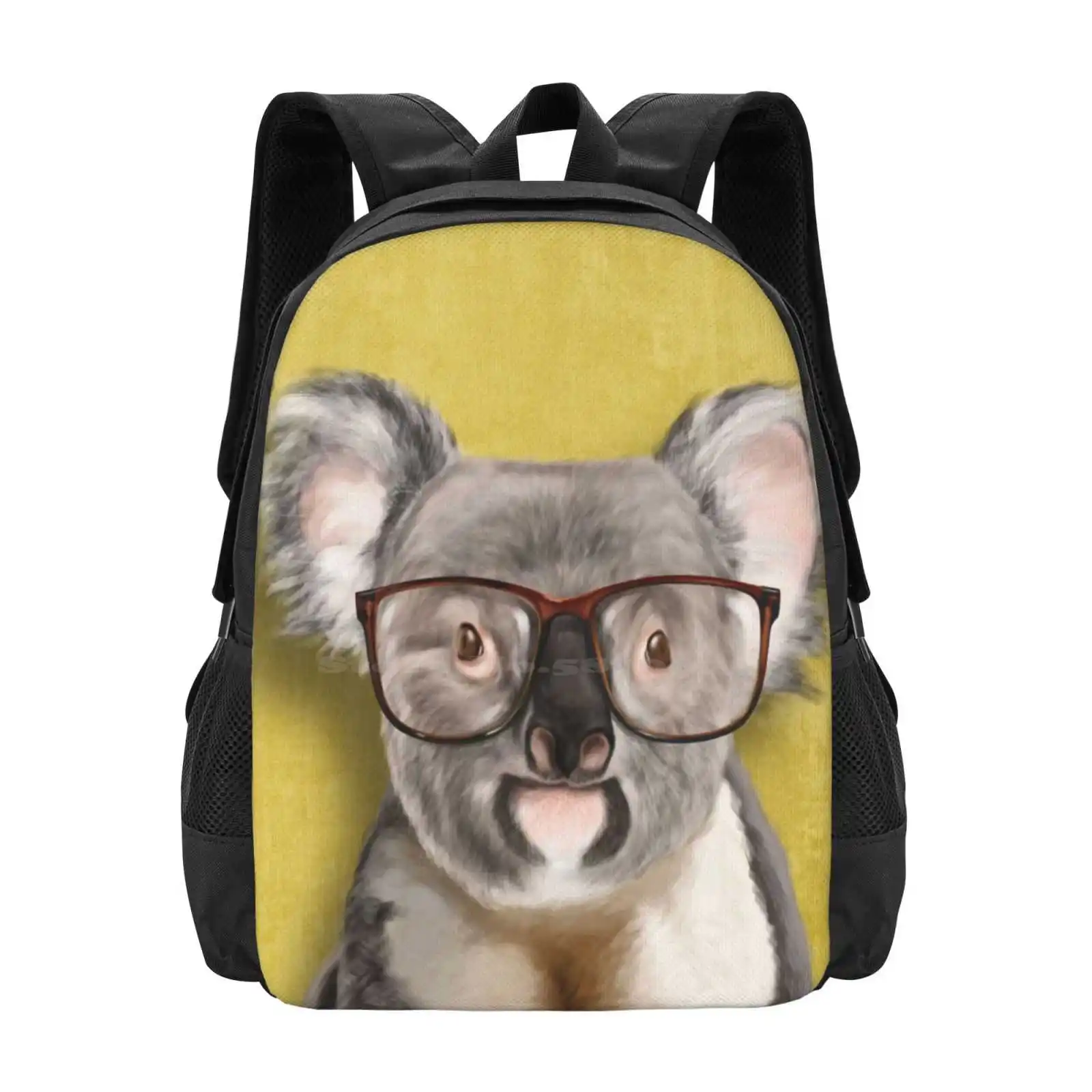 Mr Koala-mochila escolar de gran capacidad para ordenador portátil, bolsa con gafas amarillas para mascotas, osito de peluche, Koala de raza divertida, retrato de Koala