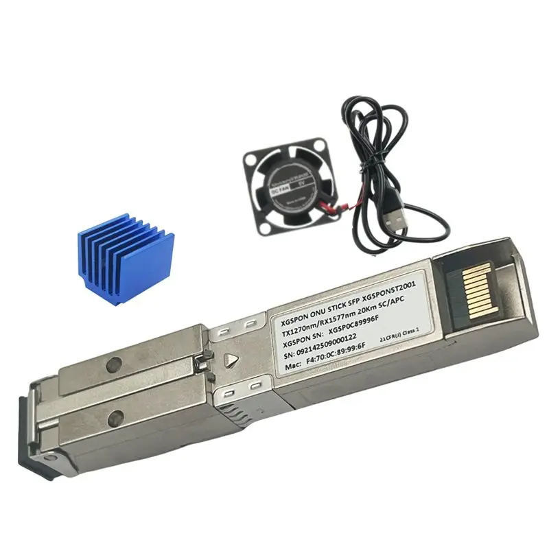 

XGSPON ONU Stick SFP+ с вентилятором, предустановленная прошивка 8311 для управления IP, SN, MAC, 10 Гбит/с, SC/APC, 1270/1577 нм, SMF SFP ONT