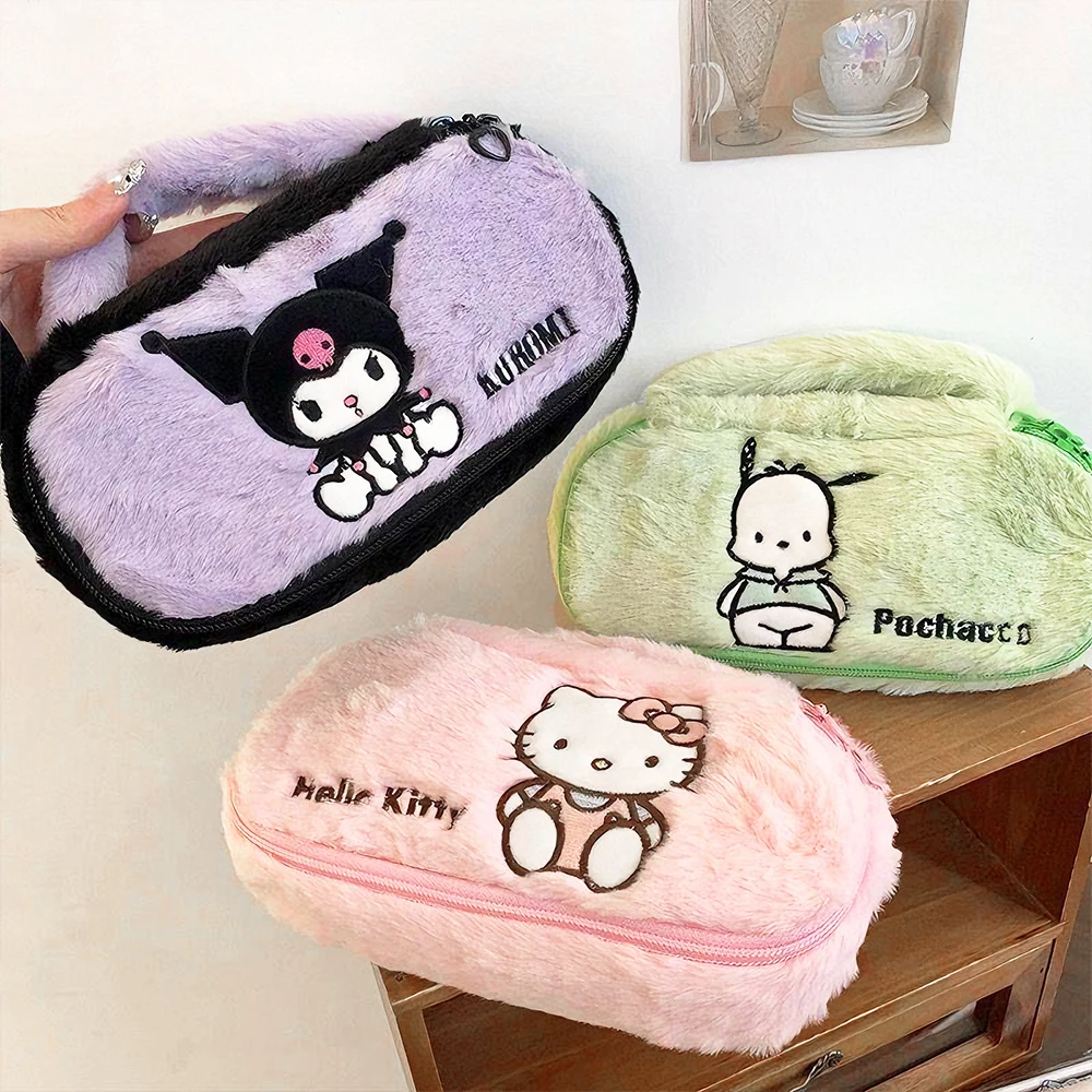 

Genuine Melody Plush Makeup Bags Kuromi Pochacco Stationery Pencil Case Cartoon Sanrio Travel Toiletry Storage Pouch Handbag