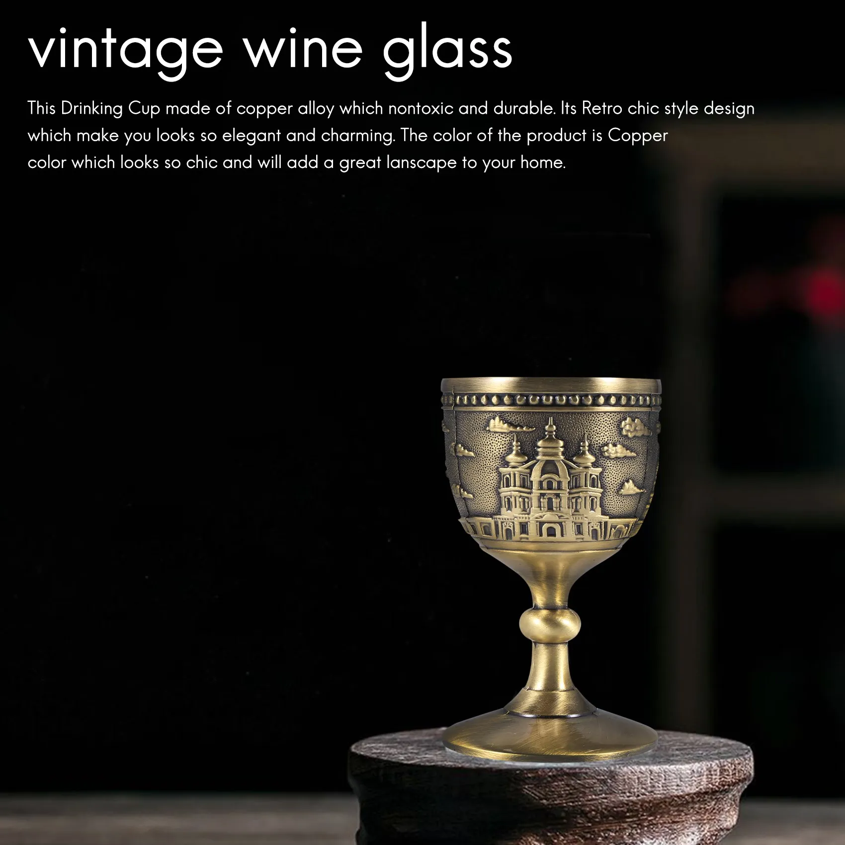 Classical Metal Wine Cup Handmade Small Goblet Household Copper Wine Glass Carving Pattern