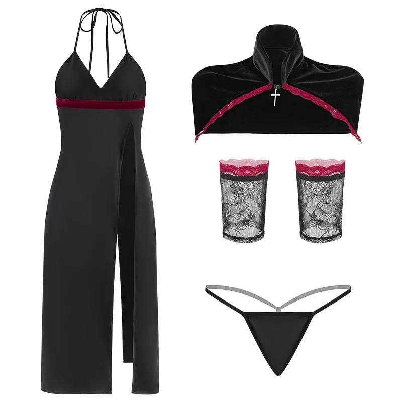 

Sexy Witch Uniform Cosplay Anime Egypt Costume Dark Gueen Outfits Cloak High Split Long Dress Role Play Clothing Halloween Nun