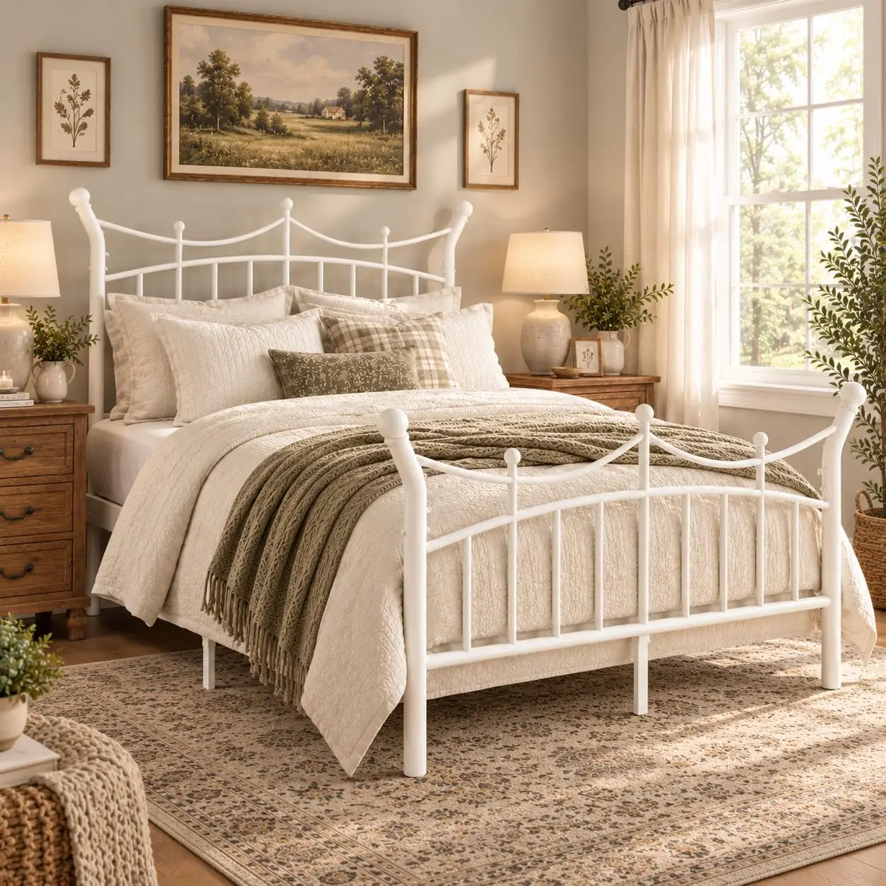Crown Metal Bed Frame Queen Size Bedroom Furniture White, Customized image 3