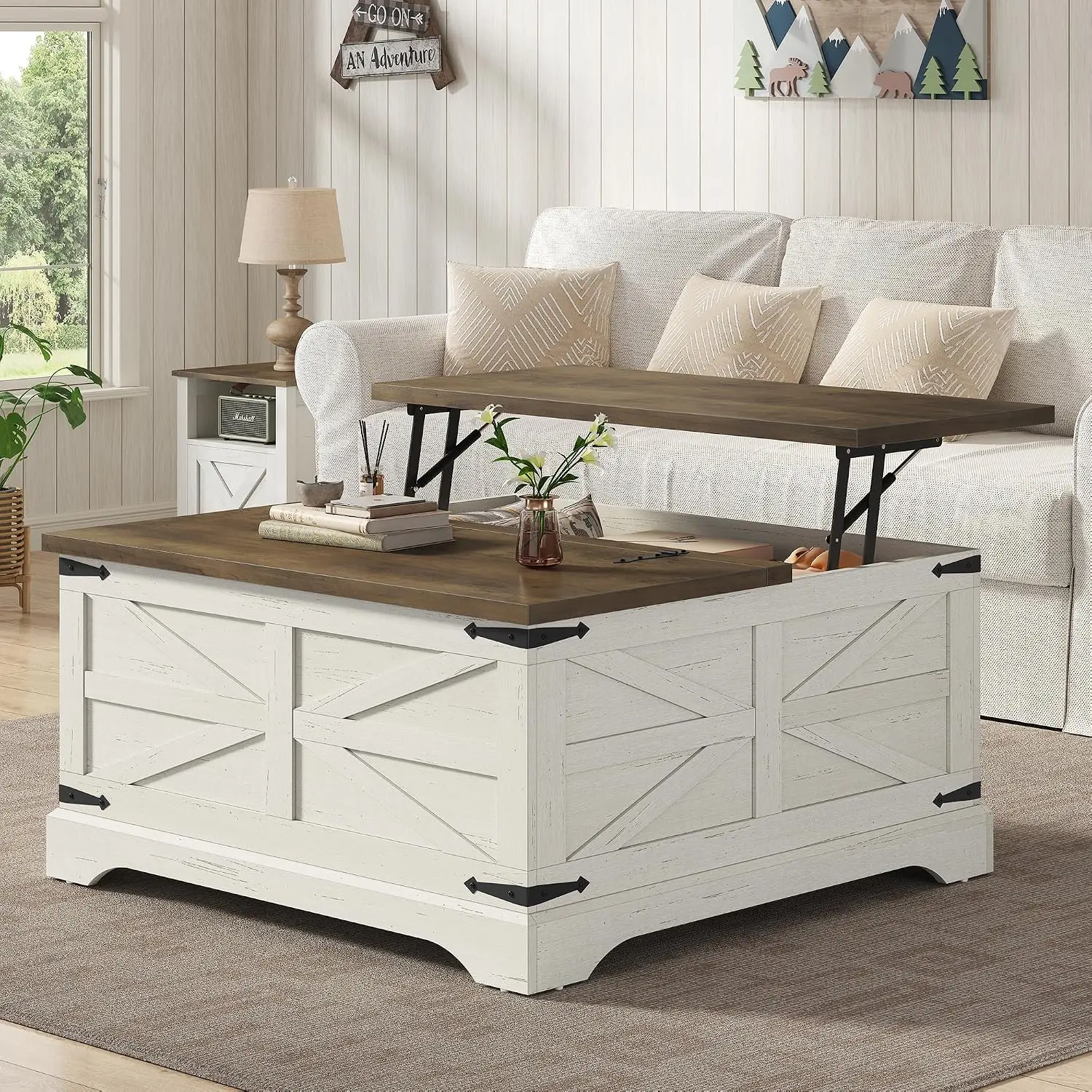 35.5''W Square Lift Top Coffee Table with Large Hidden Storage Wood Center Table for Living Room Home Office Brown, Customized