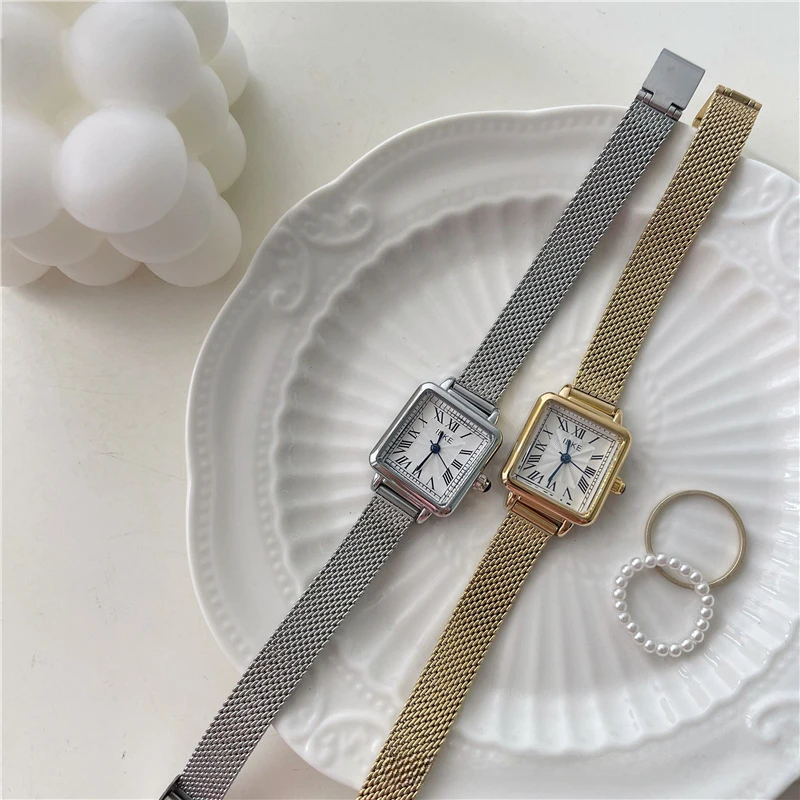 Women Quartz Watch Luxury Square Shaped Clock Vintage Roman Numerals Rose Gold White Dial Orologio Reloj Ladies Wristwatch