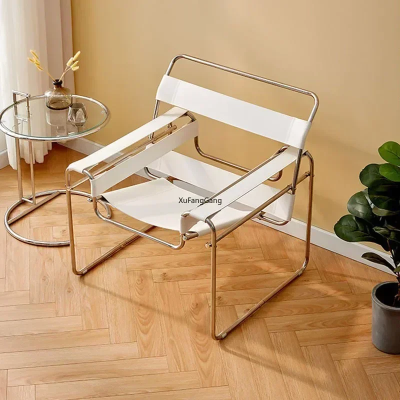 Chaise de salle à manger en acier inoxydable, canapé paresseux, dégager nordique, cuir, une bretelle, chaise de loisirs simple Davenport, luxe abordable, Vasily Ins