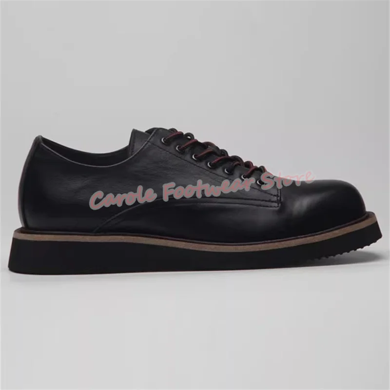 

Мужские лоферы ручной работы из натуральной кожи на массивной подошве, оксфорды в стиле ретро с круглым носком и мелкой шнуровкой, мужская деловая официальная обувь