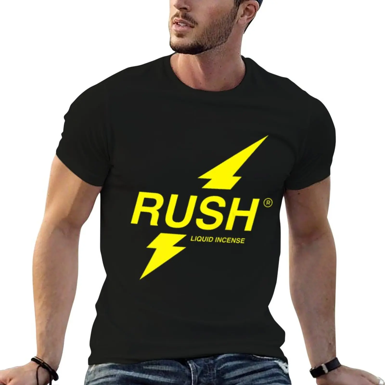 Mens Rush Poppers Liquid Incense The Original Gay Bottom Chest T-Shirt Casual Loose Short Sleeve Tee for Men