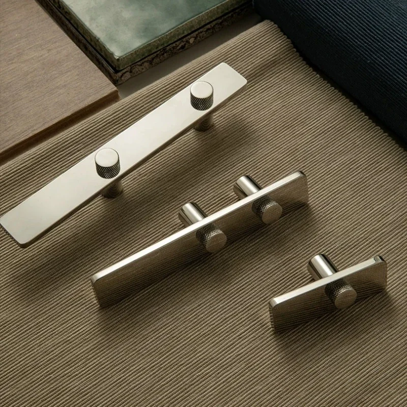 Uniquely Designed T Bar Pulls for Furniture Modern Titanium Silver Cabinet Handles Pure Copper Wardrobe Kitchen Cabinet Handles