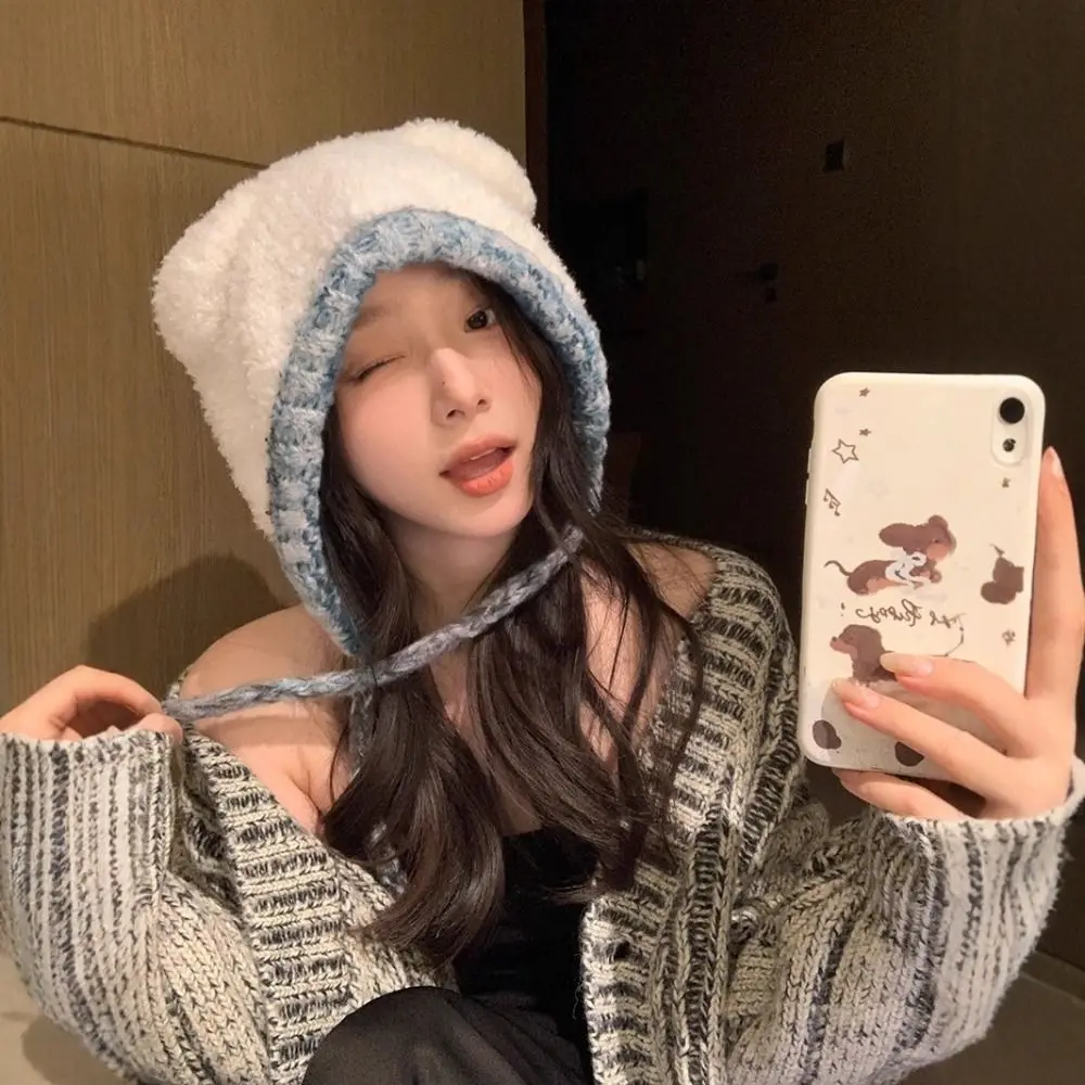 Gorro Thundershirt de felpa de alta calidad, gorro grueso de cabeza grande con protección para los oídos, gorro de punto envolvente para otoño e invierno