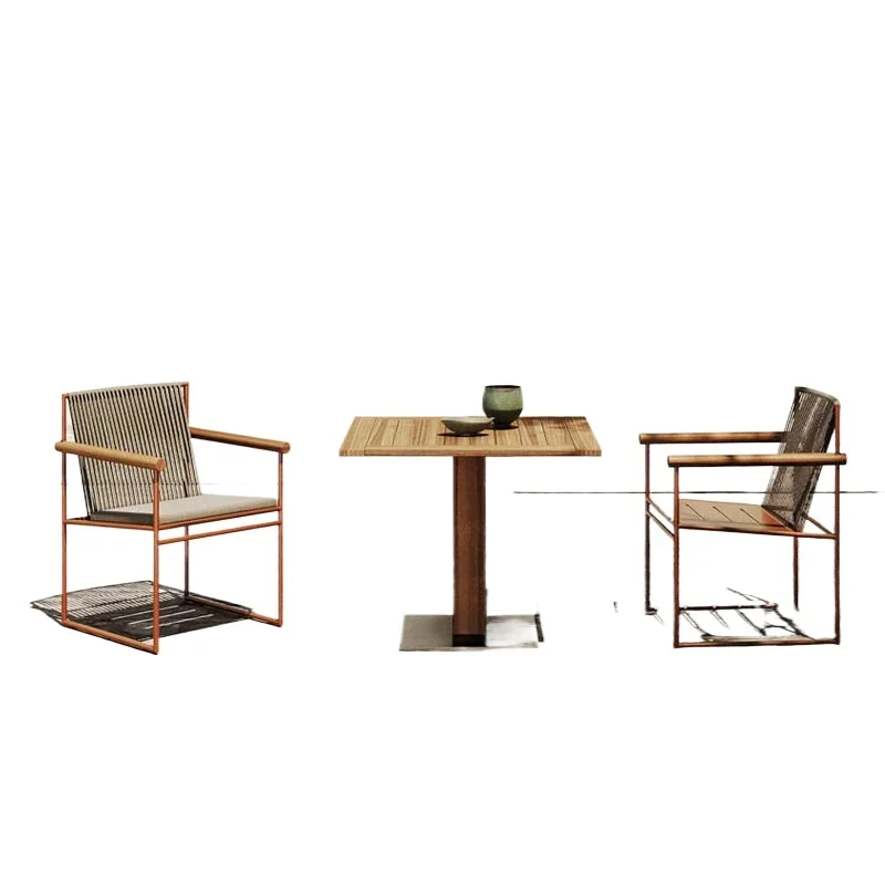 

Outdoor villa terrace metal sofa chair courtyard garden high-end teak table outdoor waterproof