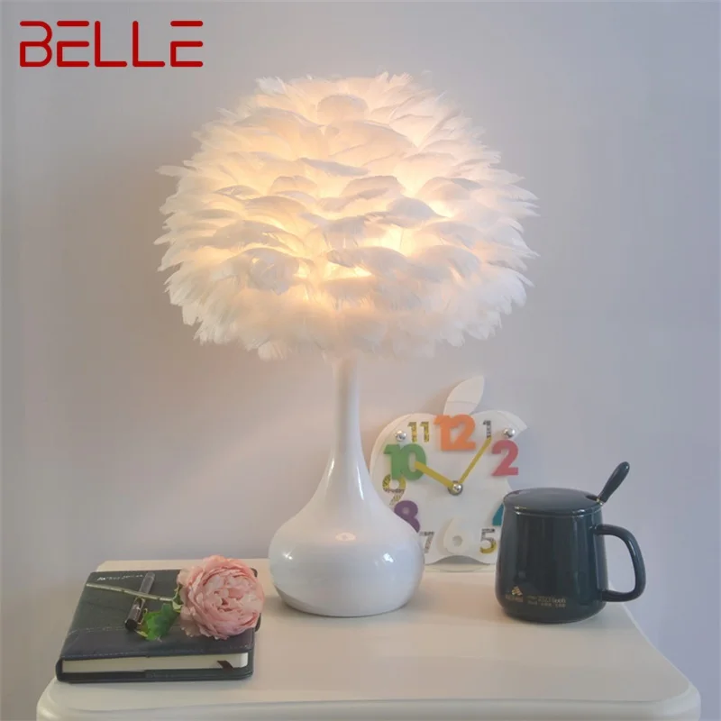 BELLE Contemporary Simple Table Lamp Creative Design LED Feather Desk Light Romantic Decor for Home Bedroom Bedside