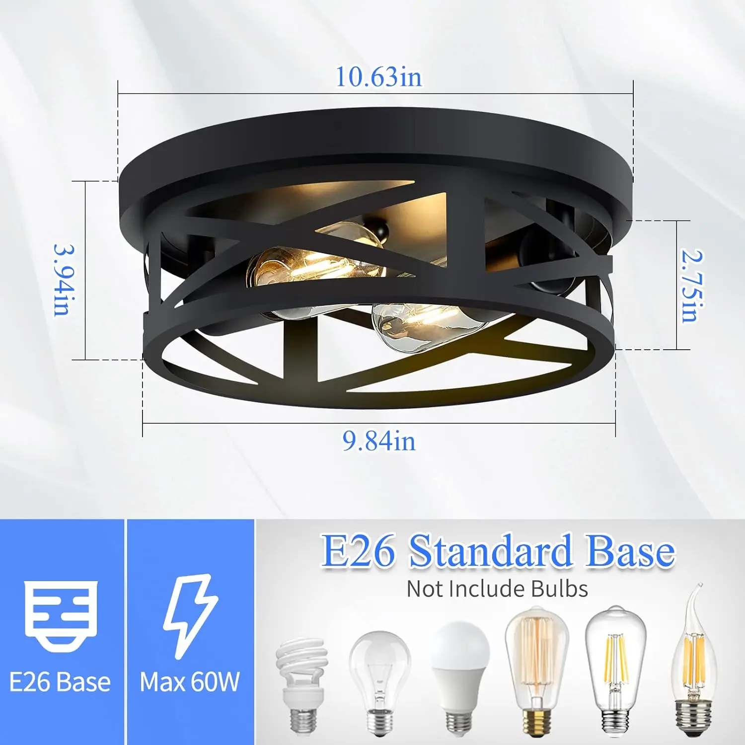 Perlengkapan lampu langit-langit Flush Mount, perlengkapan lampu langit-langit Lorong 2 lampu hitam, dudukan langit-langit perlengkapan lampu untuk