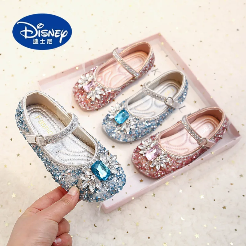 ディズニー ガールズ メリー・ジェーンズ 2025 |   リボンとスパンコール、プリンセスドレスシューズ、ダンス用子供用カジュアルシューズ