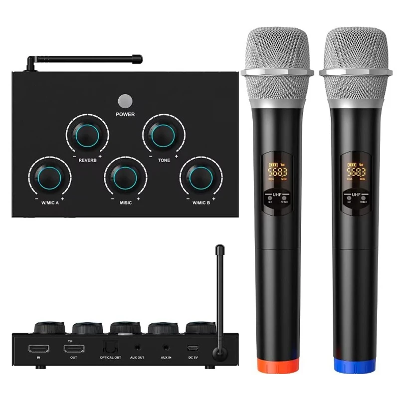 Smart TV Karaoke Wireless Microphone Mixer System Dual Handheld Wireless Mic PC Speaker Amplifier Church Weeding Karaoke Mixer