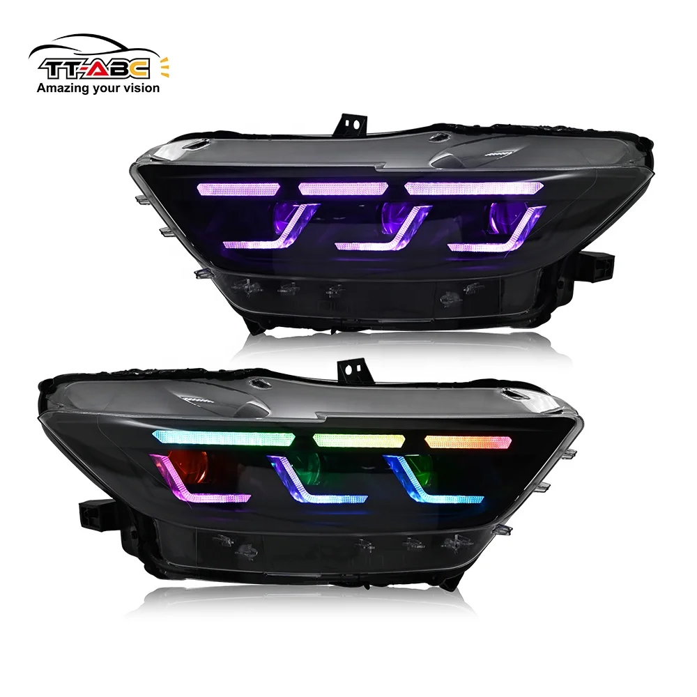 

TT-ABC Factory Wholesale RGB Headlight for Ford Mustang 2015-2017 Projector Front Lamp Assembly with Triple Beam Len