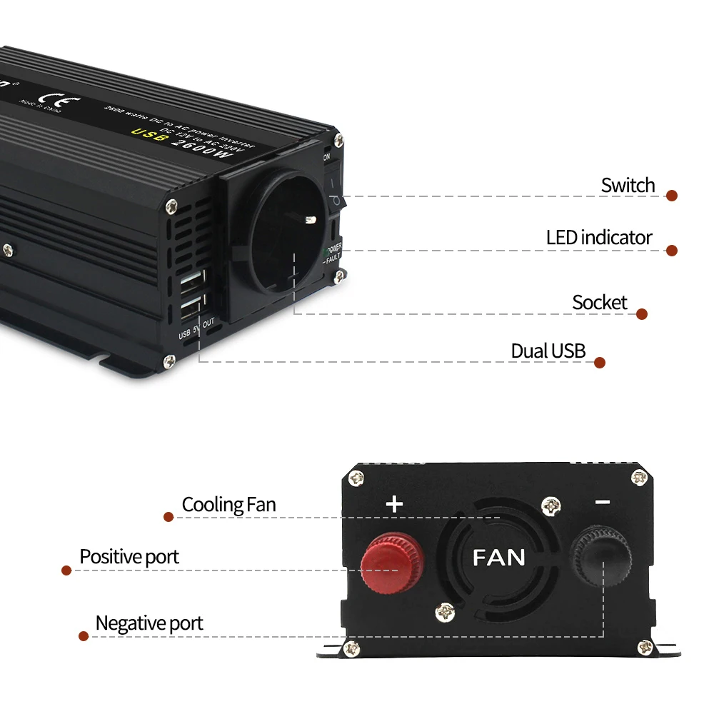 高変換 12v DC AC パワーインバーターミニ 800 ワット 2200 ワット 24v 220v 車の電源インバーター