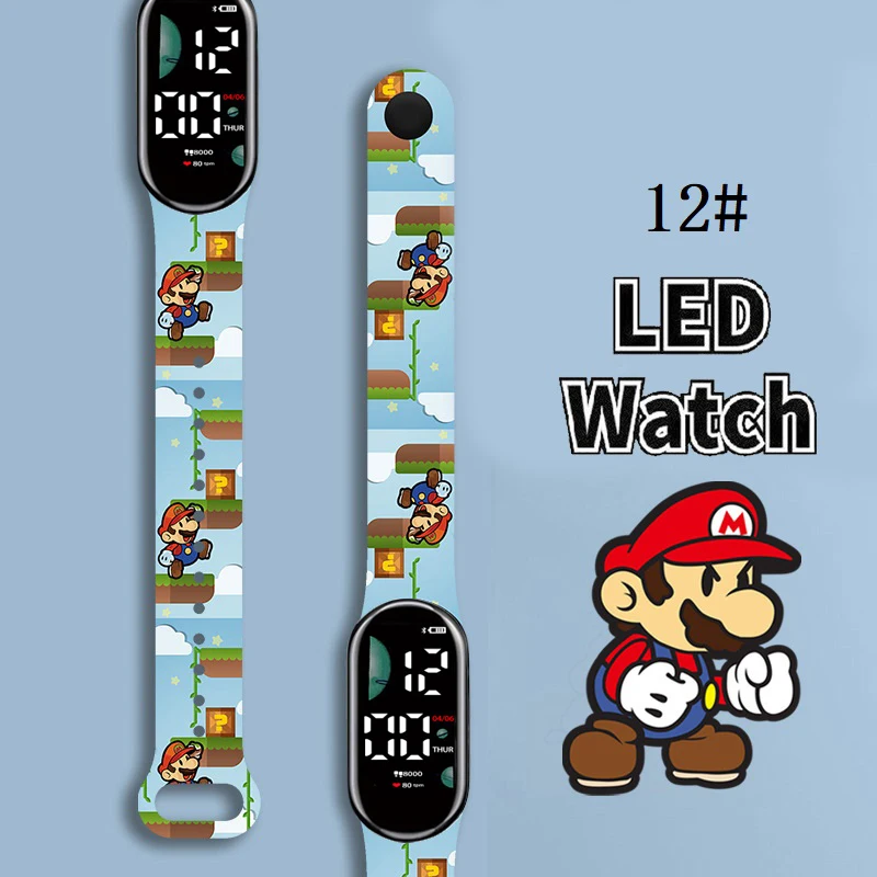 

Super Mario Bros Children's Watches Anime Character Luigi Luminous Bracelet Watch LED Touch Waterproof Kids Digital Watch Gifts