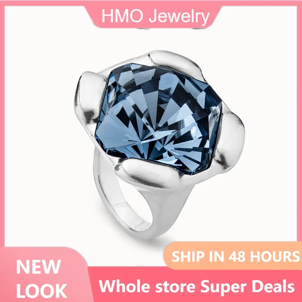 2025 YUHUNO Original Design Spain Jewelry Fashion High Appearance big Square Blue Crystal Ring Women's High Quality Gift