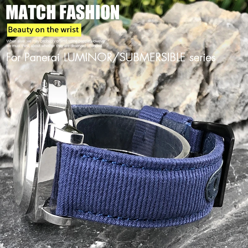 24mm Watchband for Panerai Luminor Gradient Gray PAM01288 SUBMERSIBLE PAM01287 00441 Green Blue Nylon Fabric Canvas Watch Strap