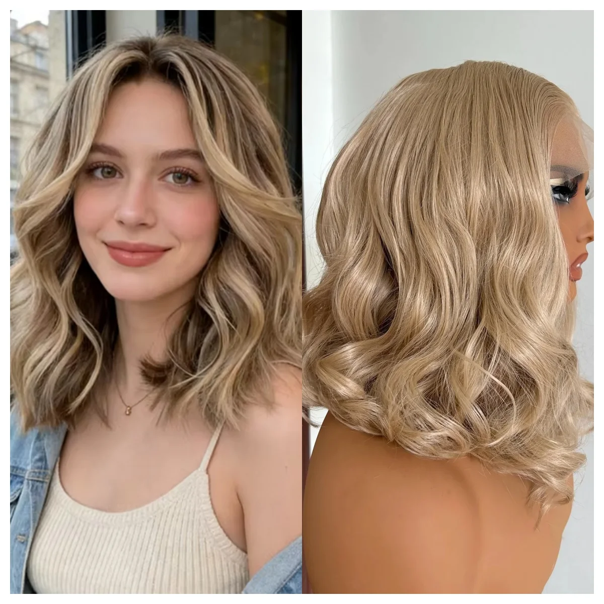 

Blonde 13x4 Bob Short Wave Wig Lace Front Glueless Synthetic Frontal for Black Women Daily Wear