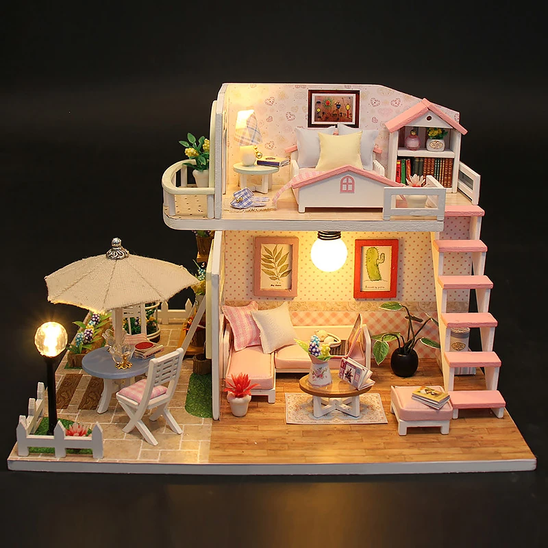 Kits de modèles de construction en bois à monter soi-même, maison de poupée miniature en bois, maisons de poupées assemblées, jouets de décoration pour la maison, cadeaux d'anniversaire