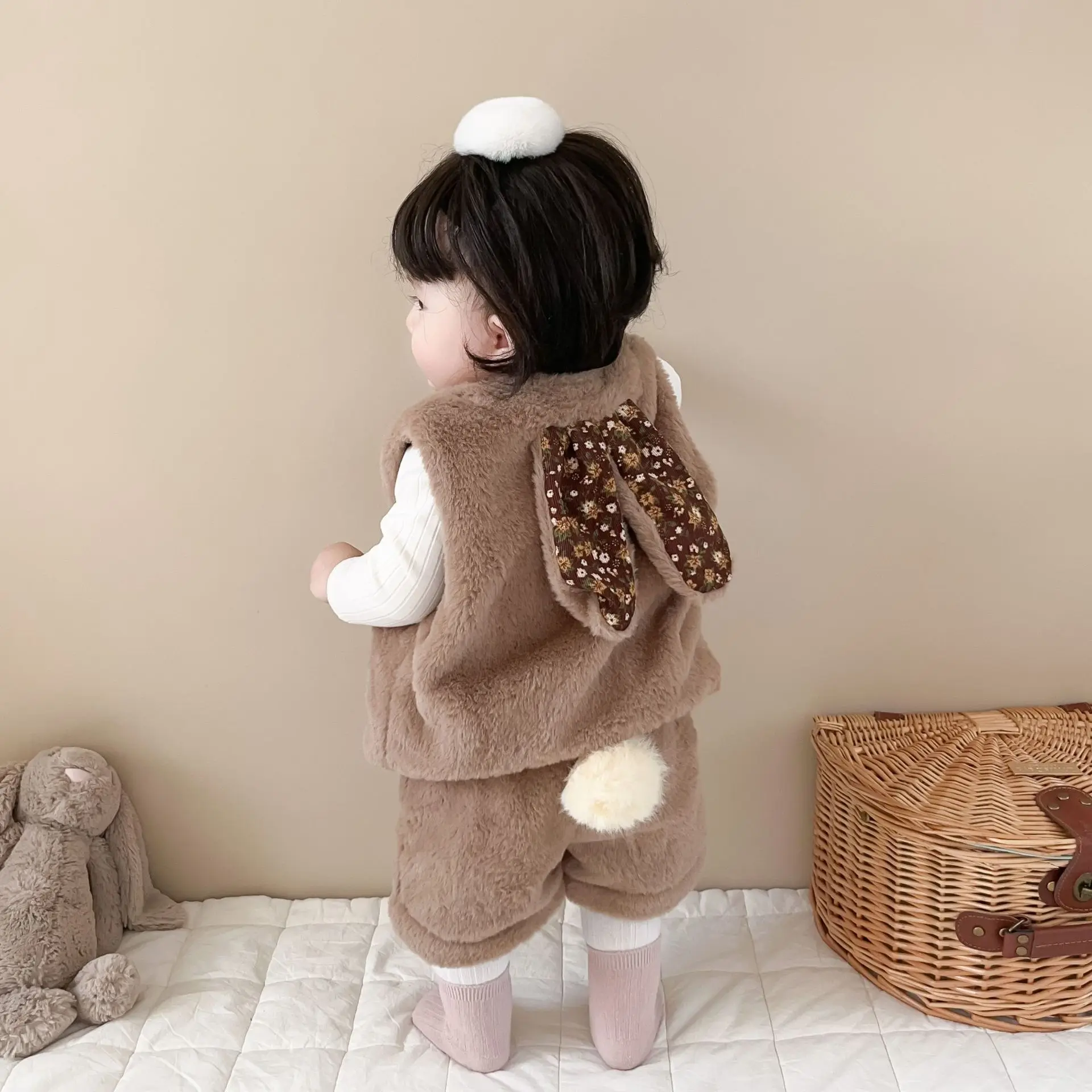 

Baby Rabbit Clothes Toddler Girls Winter Bunny Plush Outfits 2023 Winter Cute Infant Top And Bottom Set Newborn Fleeced Clothing