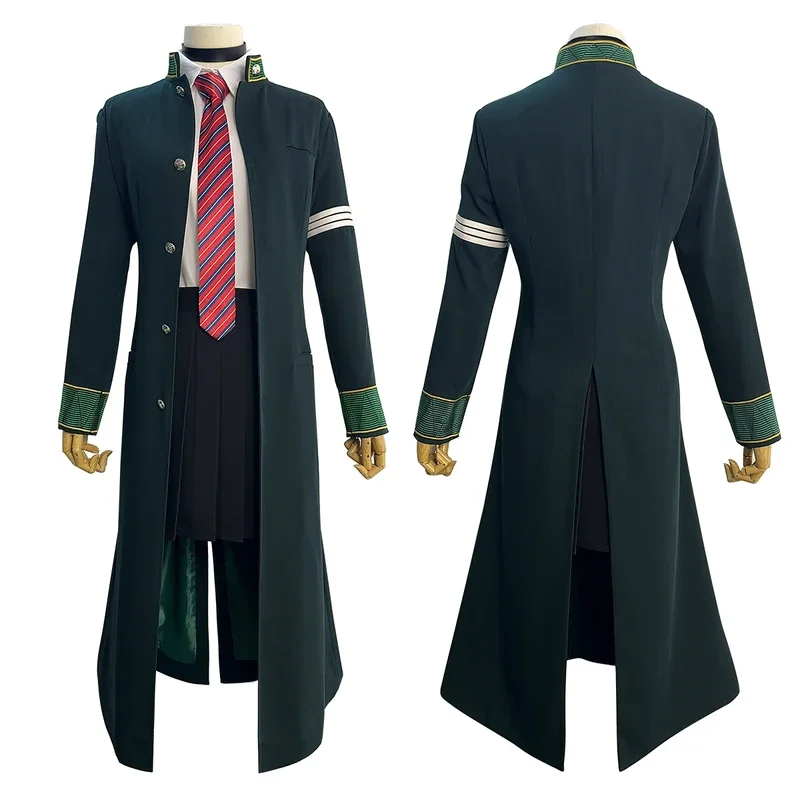 HOLOUN Wind Breaker Anime Tasuku Tsubakino Cosplay Costume Wig Green Long Trench Coat Skirt White Shirt Choker Tie Bow-knot