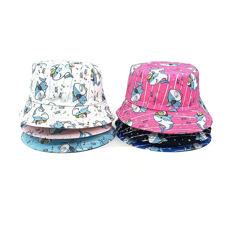 LDSLYJR Four Seasons Polyester Cartoon Shark Print Bucket Hat Outdoor Travel Sun Cap For Child Boy and Girl 104