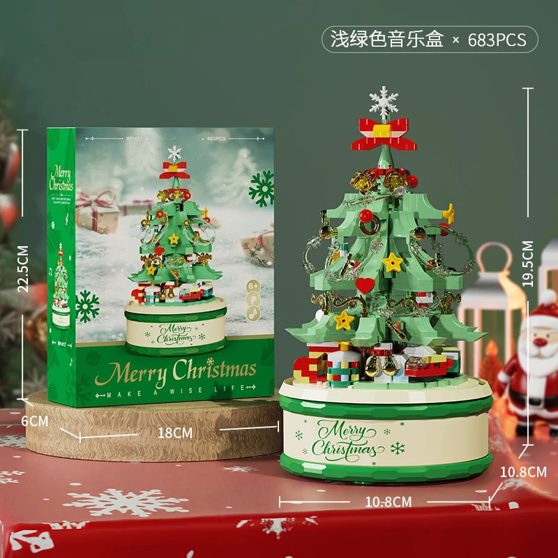子供用クリスマスツリーサンタクロースミニオルゴールモデルマイクロブロックビルディングブロックおもちゃ大人用ギフトクリスマスギフト