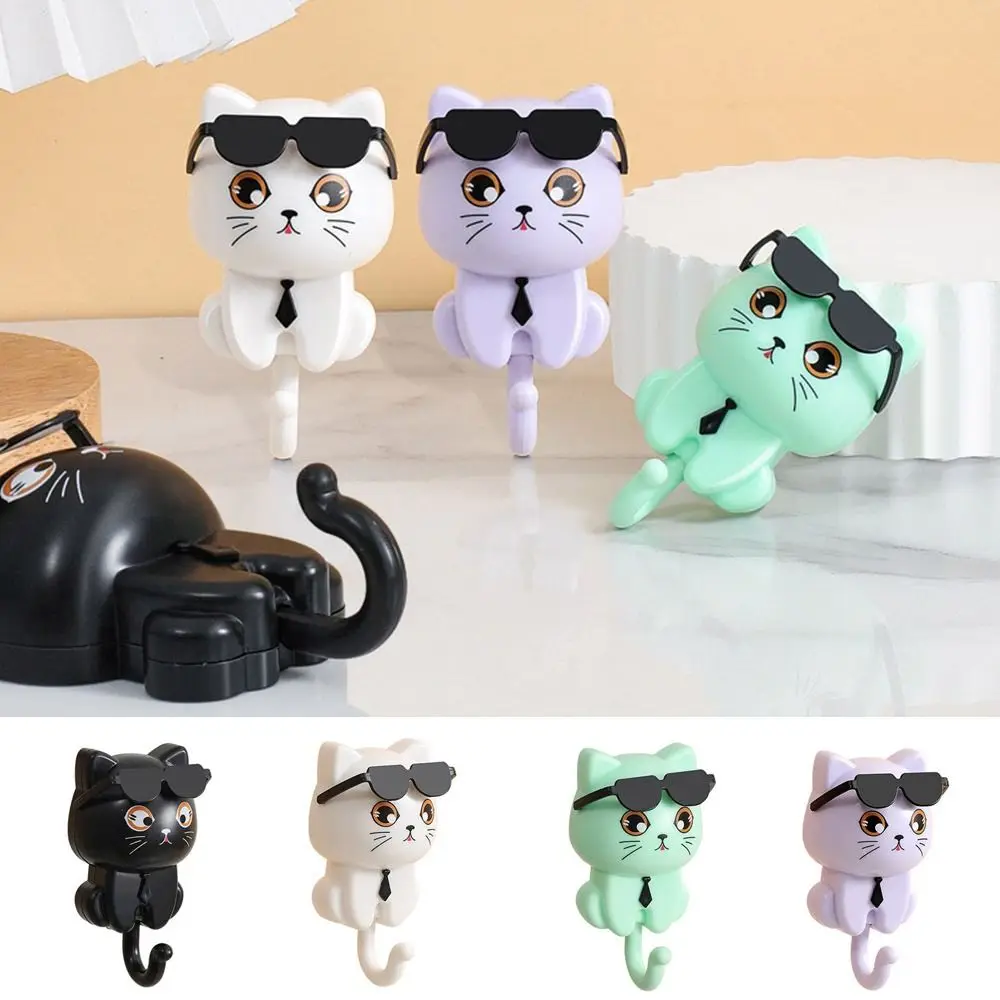 Cute Plastic Cartoon Cat Hooks Wall Hanging Decorative Key Hangers Waterproof Sunglasses Cat Hooks Kitchen