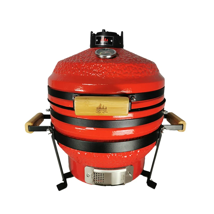 16inch  Stone Pattern Red Kamado Grill Table Series with Bamboo Handles