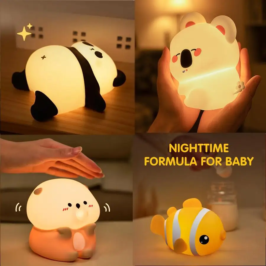Clownfish Pat Lamp Sea Otter Koala Sloth Silicone LED Night Light Timer Sleep Lights Kids Thanksgiving Christmas Birthday Gift