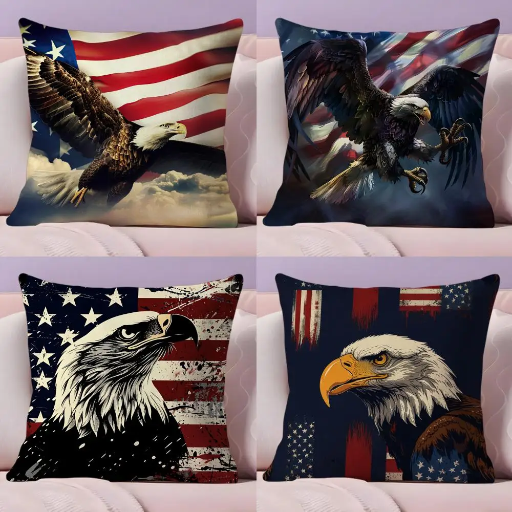 American Flag Eagle Cushion Cover Plush Fabric Soft Double-Sided Printed Sofa Warm Winter Home Gift Pillow Cover